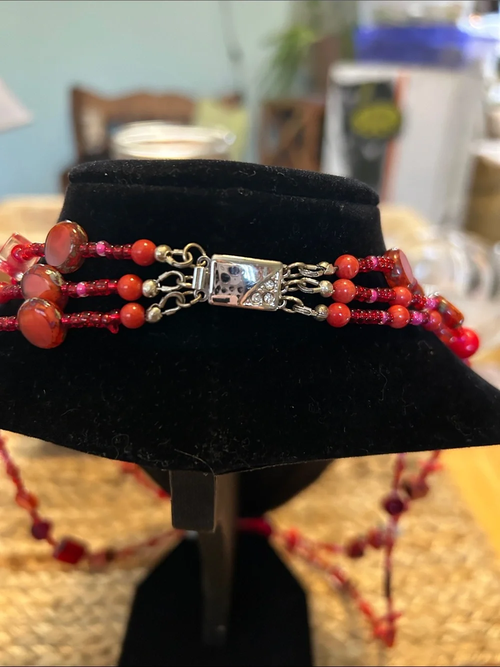 Elegant Red Beaded Women's Necklace and Bracelet & Earring Set